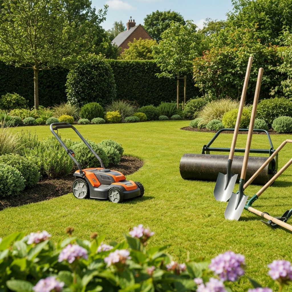 Professional landscaping tools and equipment ready for service